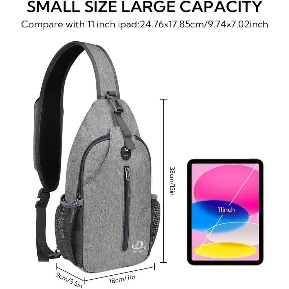 Men Grey Crossbody Sling Backpack Sling Bag Travel Hiking Chest Daypack